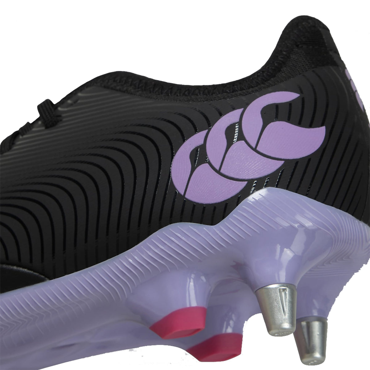 Canterbury Phoenix Genesis Pro SG Boots a High-Performance Quality CCC Rugby Shoe in Black/Purple Available in Unisex sizing 6-16