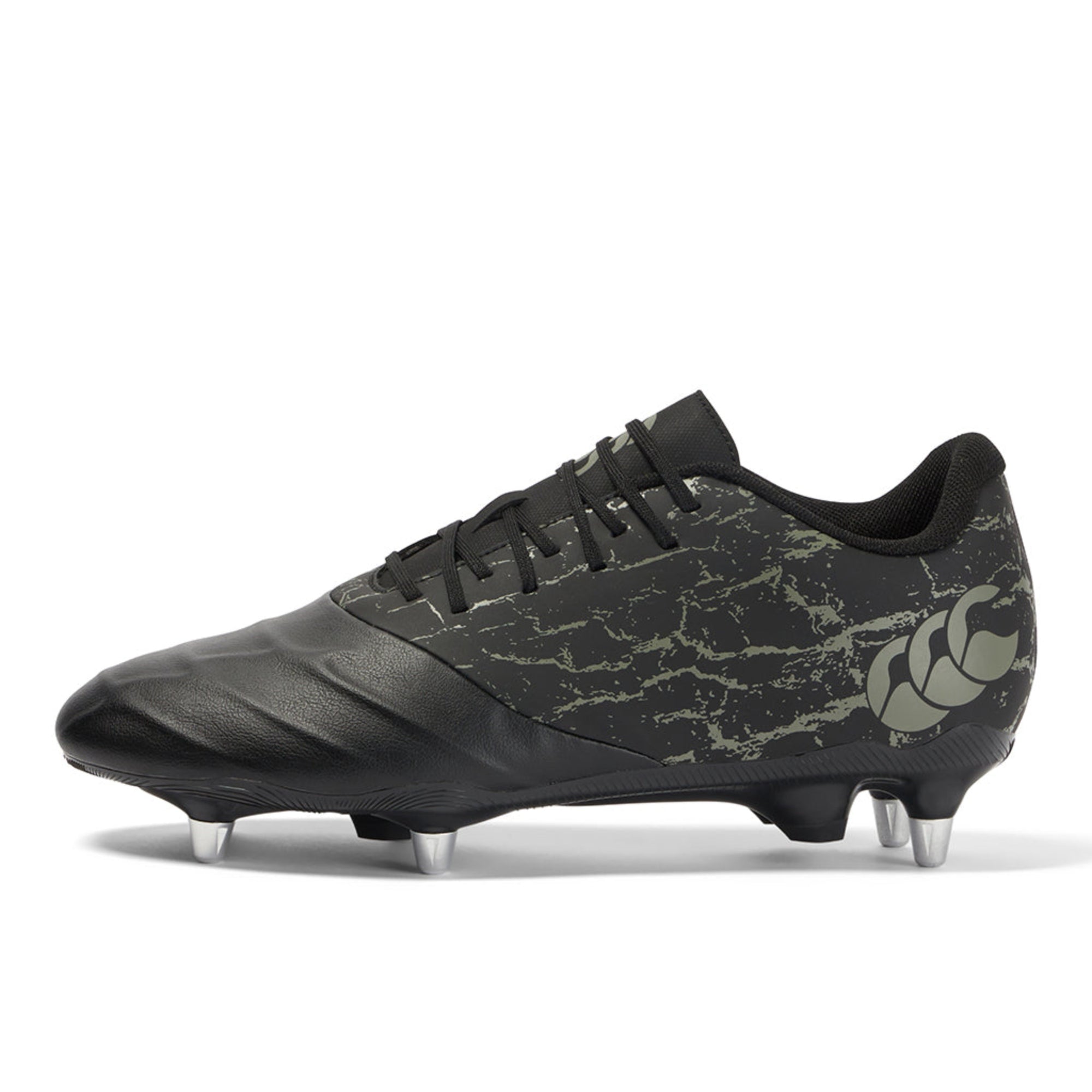 Canterbury Phoenix Genesis Team SG Cleats a High-Performance Studed Rugby Boot Black/Grey available in Unisex Sizing 6-16
