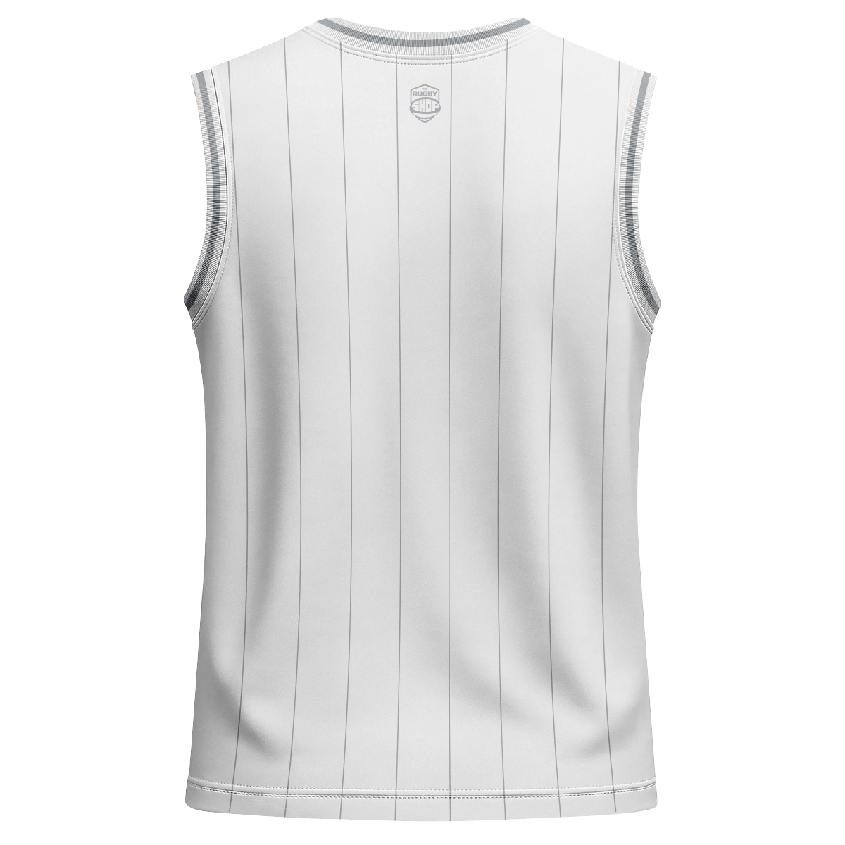 White sleeveless shirt with subtle pattern on a white background