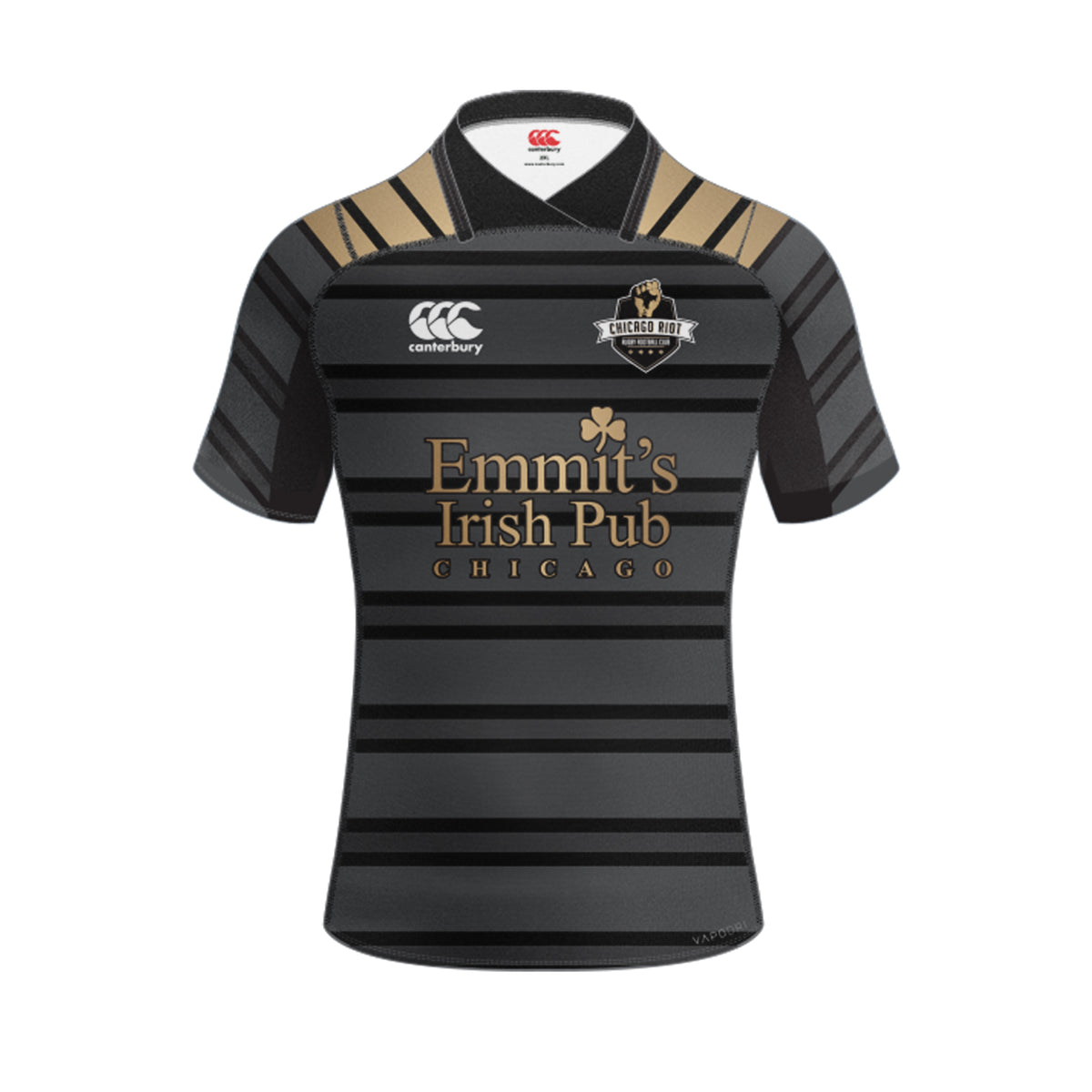 Canterbury CCC Chicago Riot 2021 Replica Rugby Shirt, Black/Gold Unisex Sizing S - 3XL