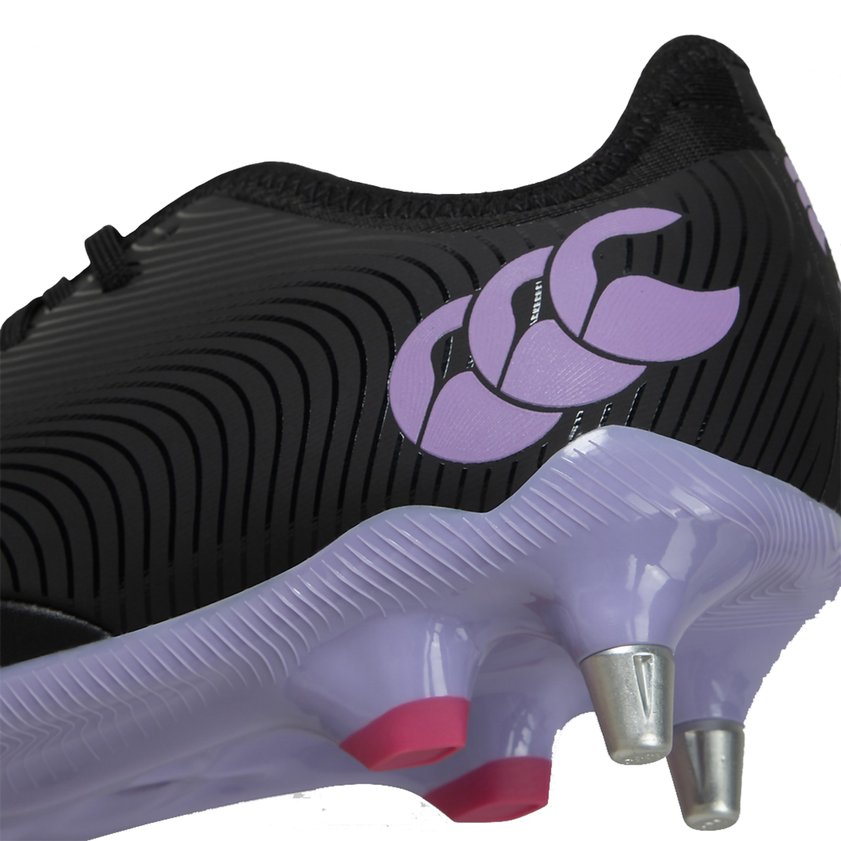Canterbury Phoenix Genesis Pro SG Boots a High-Performance Quality CCC Rugby Shoe in Black/Purple Available in Unisex sizing 6-16
