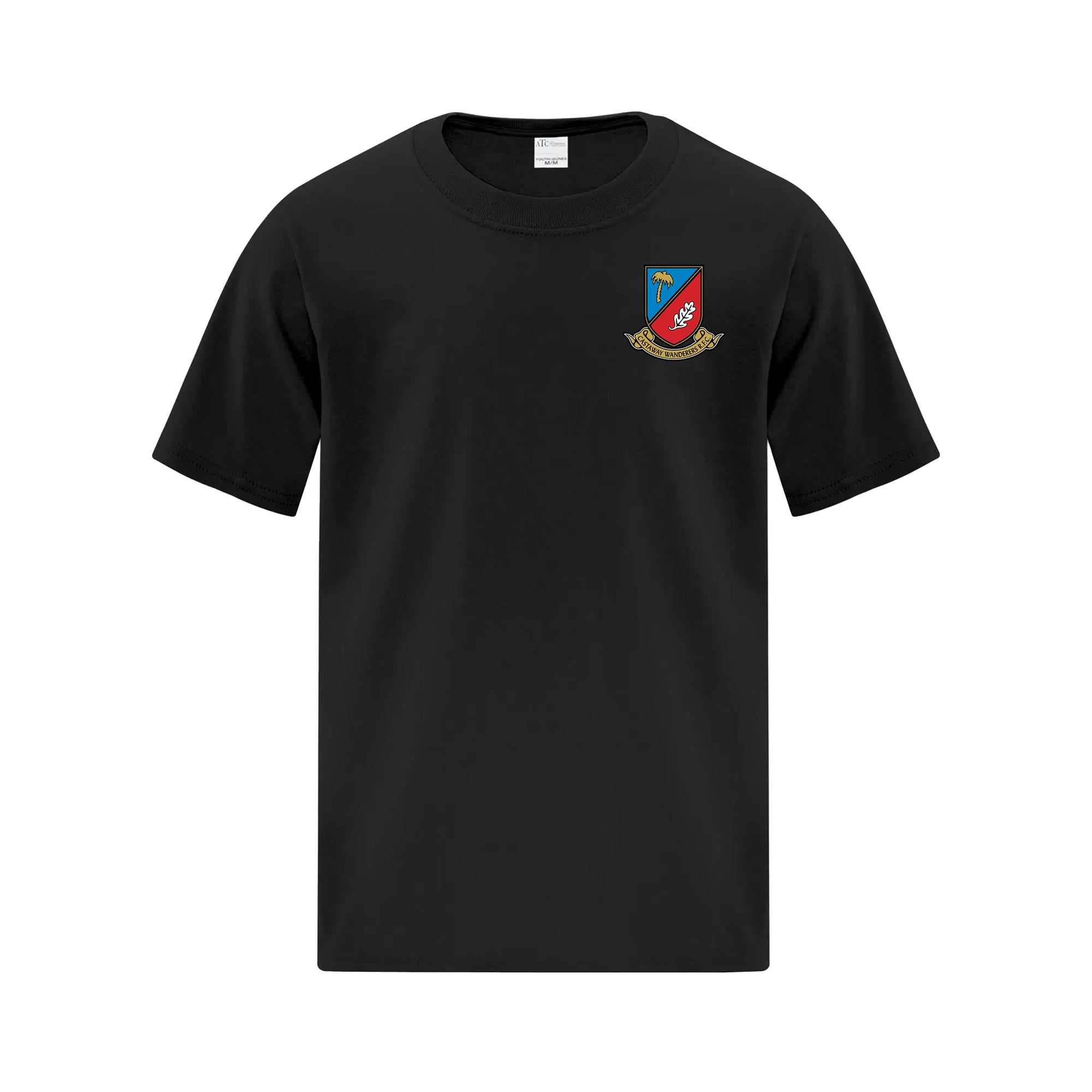 Castaway Wanderers RFC Everyday Ring Spun Cotton Tee - Youth Unisex - Black - Castaway Wanderers Logo on left chest.