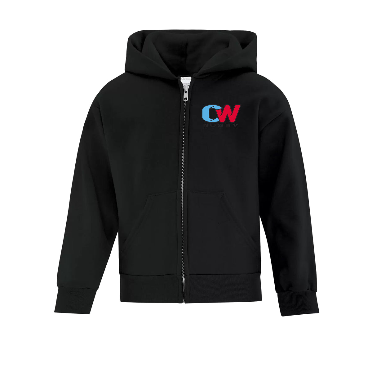 Castaway Wanderers R.F.C. Full Zip Hooded Sweatshirt - Alt Logo - Youth Unisex - Black