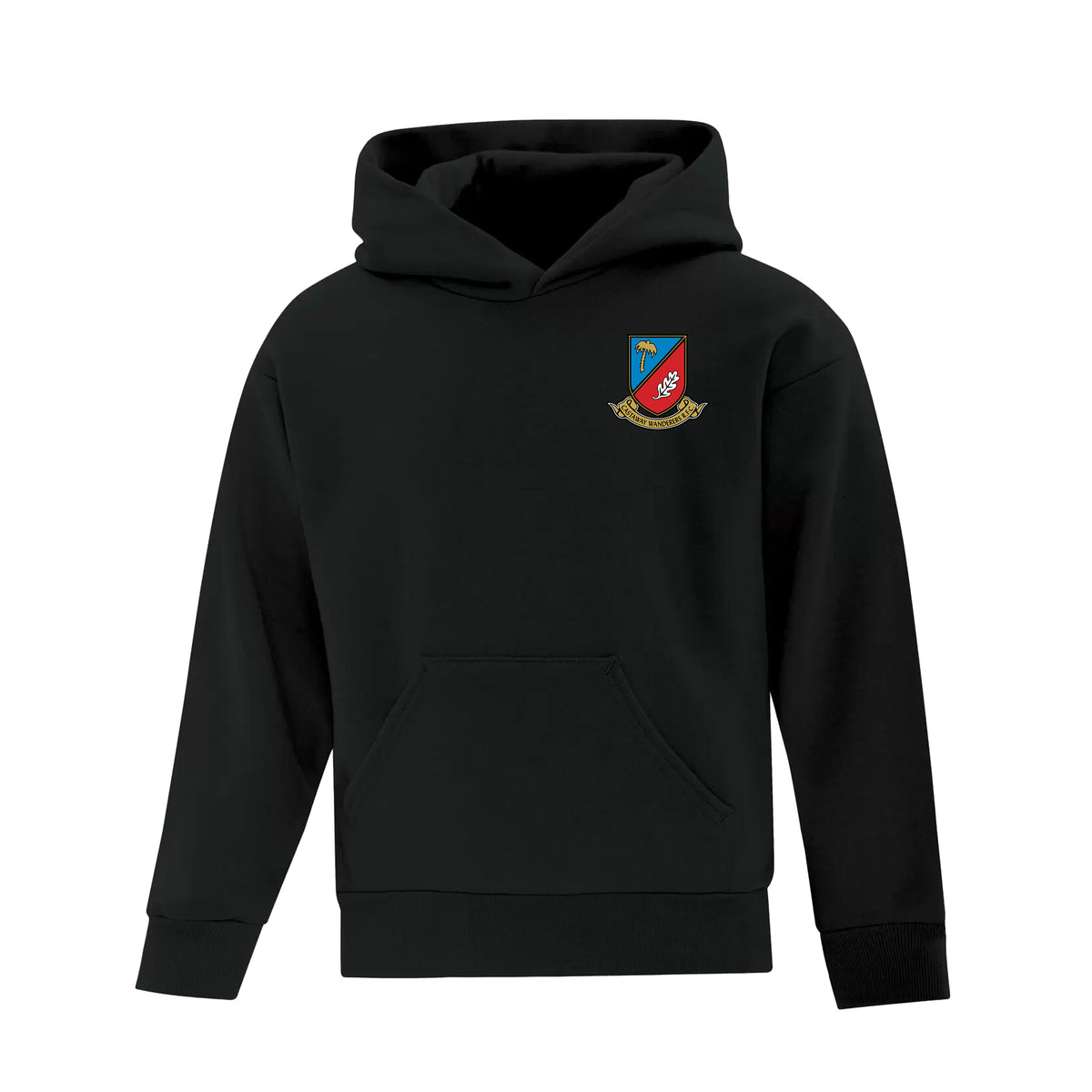 Castaway Wanderers RFC Everyday Fleece Hooded Sweatshirt - Youth Unisex black front. Castaway Wanderers RFC logo on left chest. 