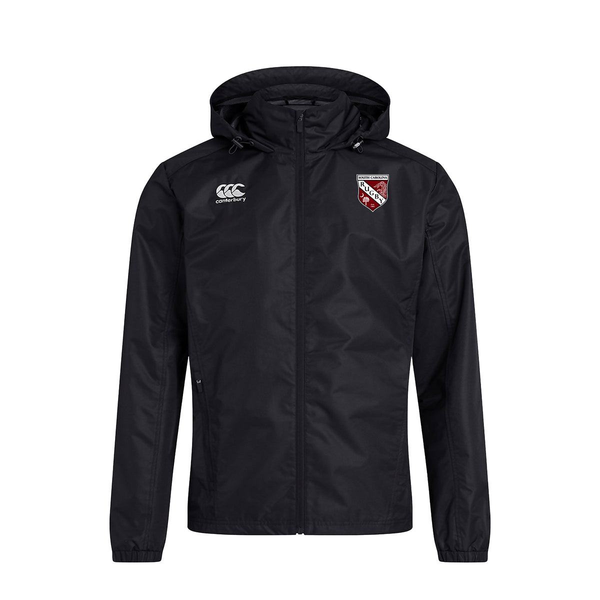 Gamecock Rugby Canterbury Club Vaposhield Full Zip Rain Jacket Mens Black Front Gamecock logo on left chest