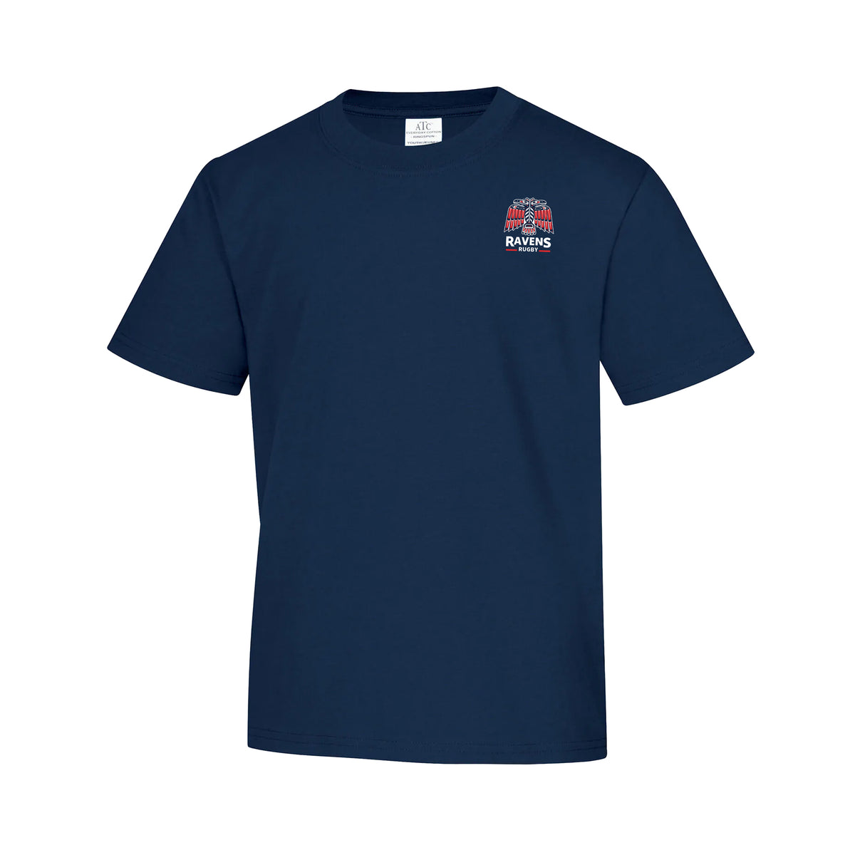 UBCOB Ravens Everyday Ring Spun Cotton Tee Navy Front. Ravens logo on left chest. 