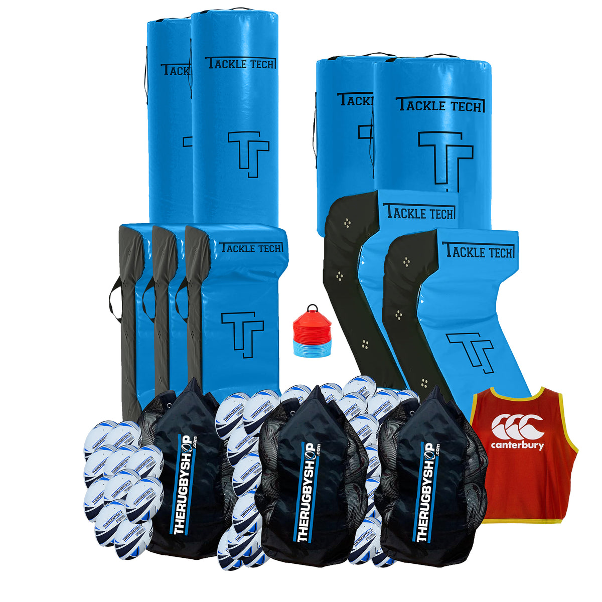 Ultimate Club Pack 3 x Senior Contact Shield  2 x Senior Tackle Bag 2 x Half Pint Tackle Bag 2 x Tackle Wedge 3 x Ball Bag 30 x Rugby Training Ball 50 x Reversible Pinnie 50 x Rugby Training Cones