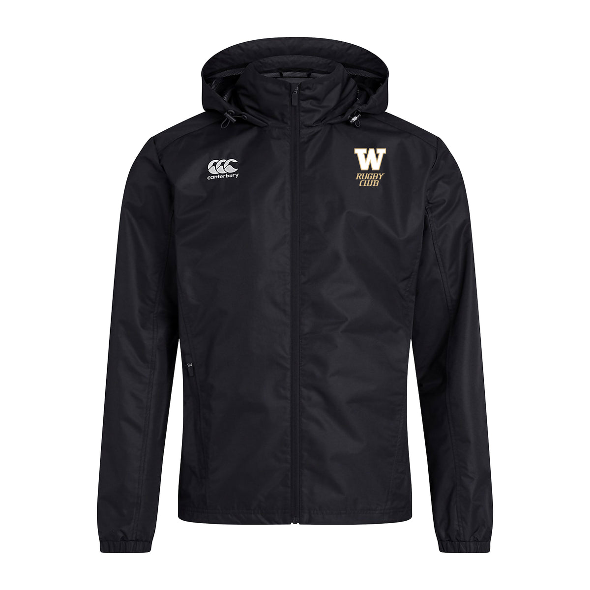 UW Women_s Huskies Rugby Club Canterbury Club Vaposhield Full Zip Rain Jacket Black Front