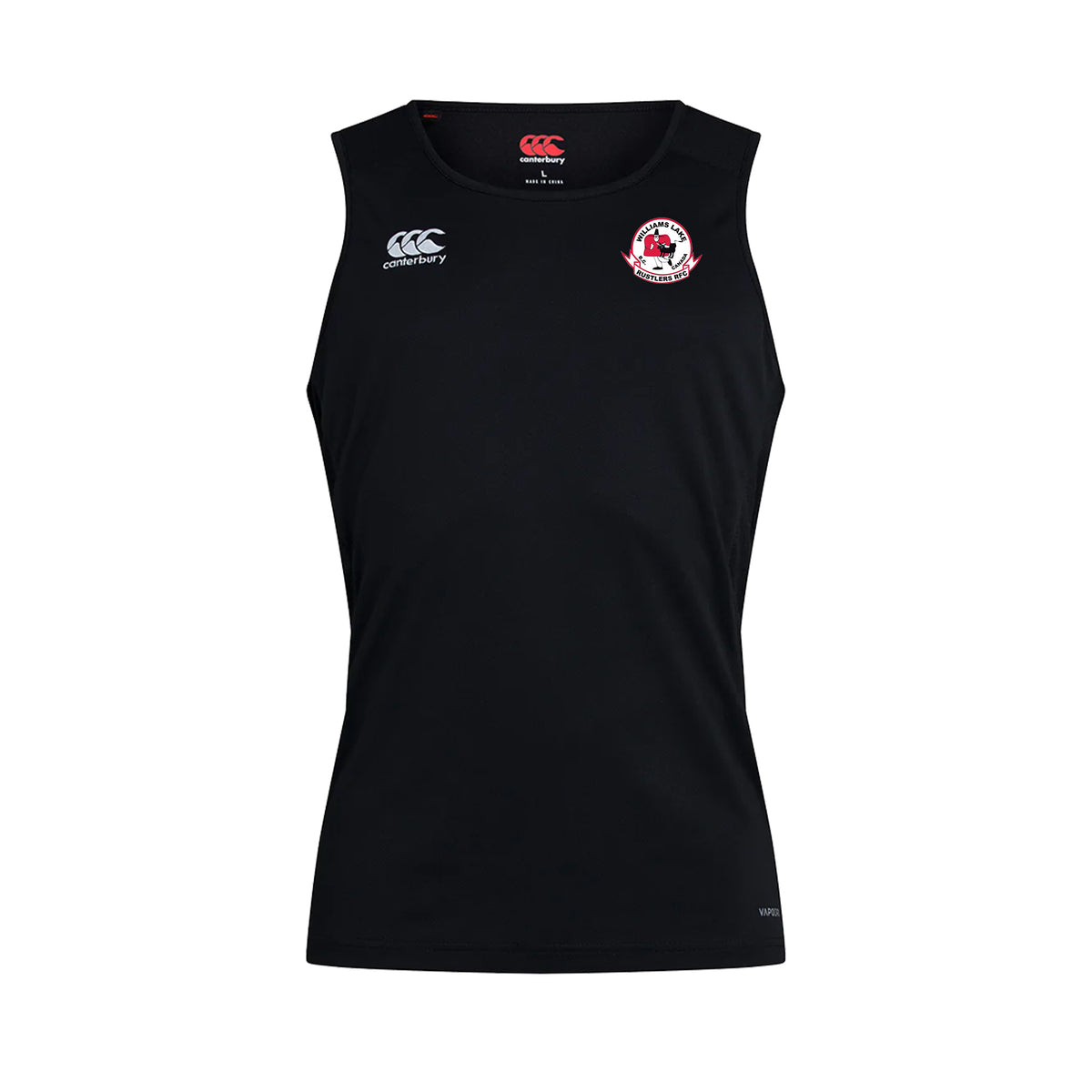 Williams Lake Rustler RFC Singlet with Canterbury Logo on left and Williams Lake Rustler RFC logo on right chest.