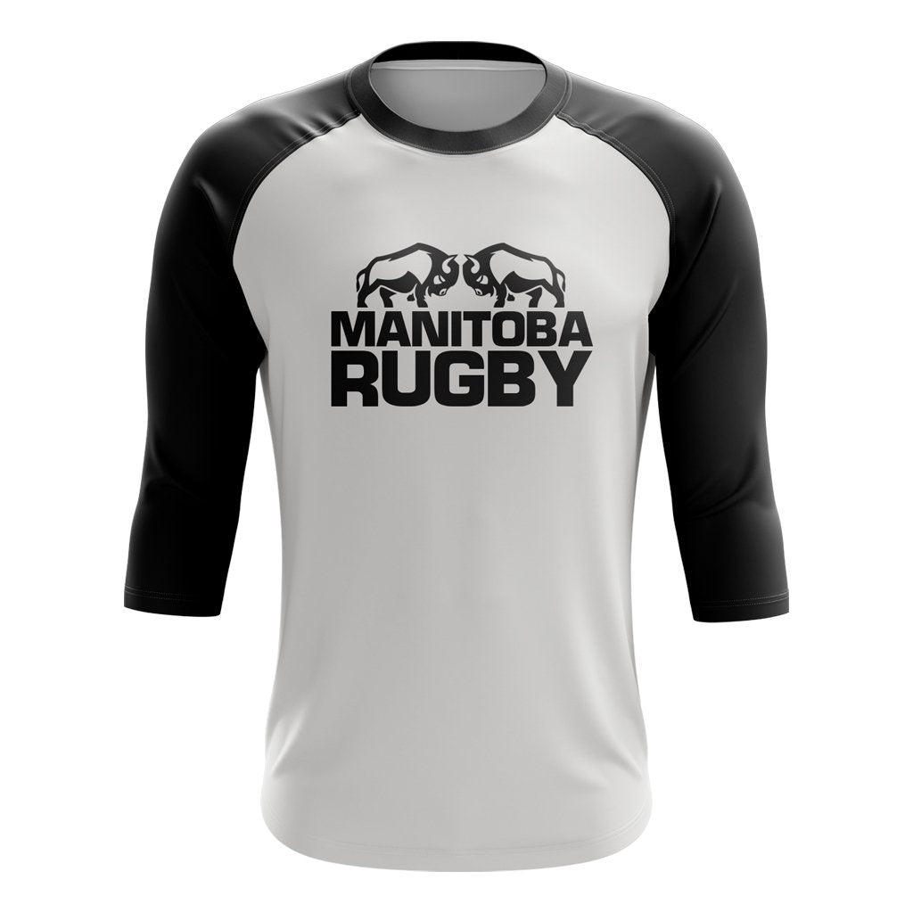 Rugby Manitoba Ring Spun Baseball Tee - www.therugbyshop.com www.therugbyshop.com UNISEX / WHITE / BLACK / XS SANMAR TEES Rugby Manitoba Ring Spun Baseball Tee